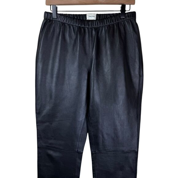 Neiman Marcus Black Leather Elastic Waist Full Length Pull On Pants - Picture 3 of 6